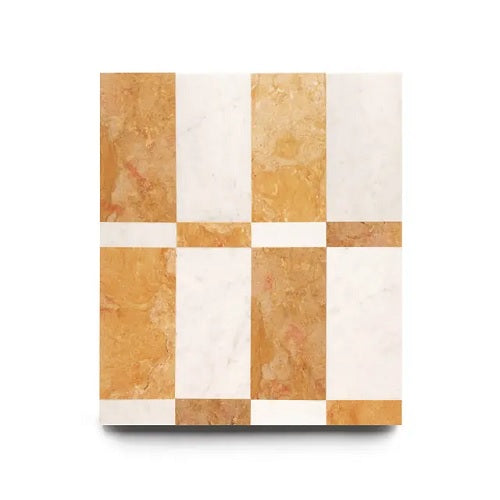 Full Tile Sample - Marble Verona in Carrara & Giallo Reale Marble Pattern - Various Sizes x 3/8" Honed