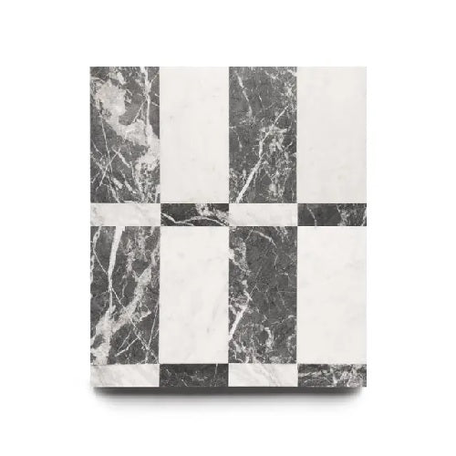 Full Tile Sample - Marble Verona in Carrara & Grigio Carnico Marble Pattern - Various Sizes x 3/8" Honed