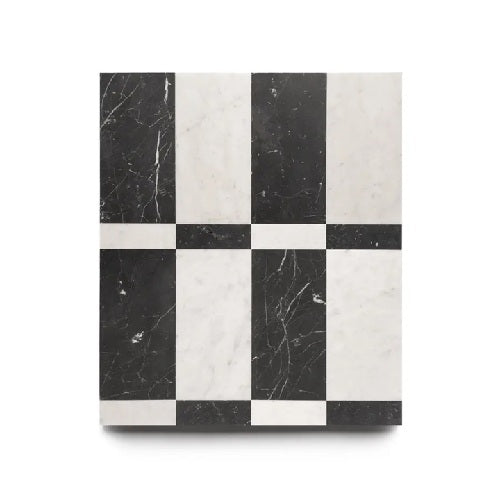 Full Tile Sample - Marble Verona in Carrara & Nero Marquina Marble Pattern - Various Sizes x 3/8" Honed