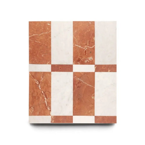 Full Tile Sample - Marble Verona in Carrara & Rosso Alicante Marble Pattern - Various Sizes x 3/8" Honed
