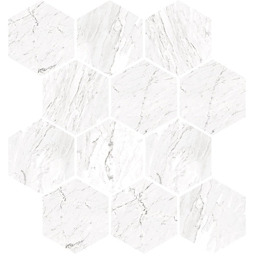 Marbles Carrara White Porcelain Mosaic - 3" Hexagon