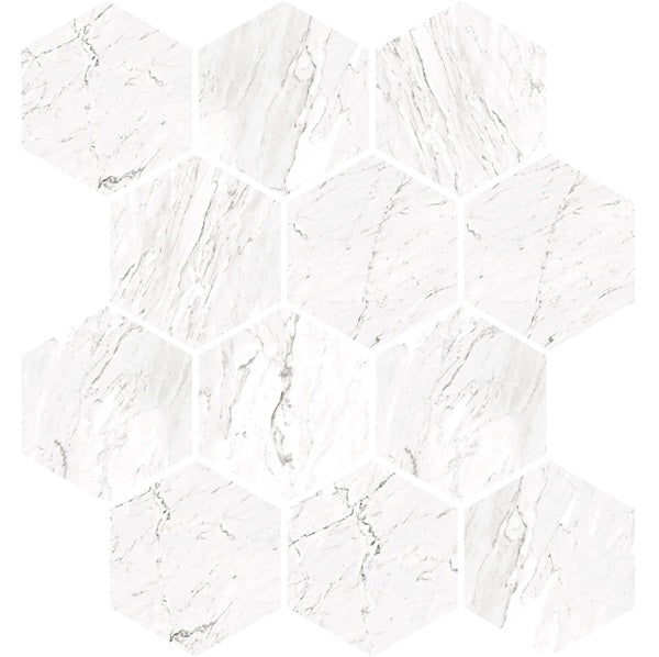 Marbles Carrara White Porcelain Mosaic - 3" Hexagon
