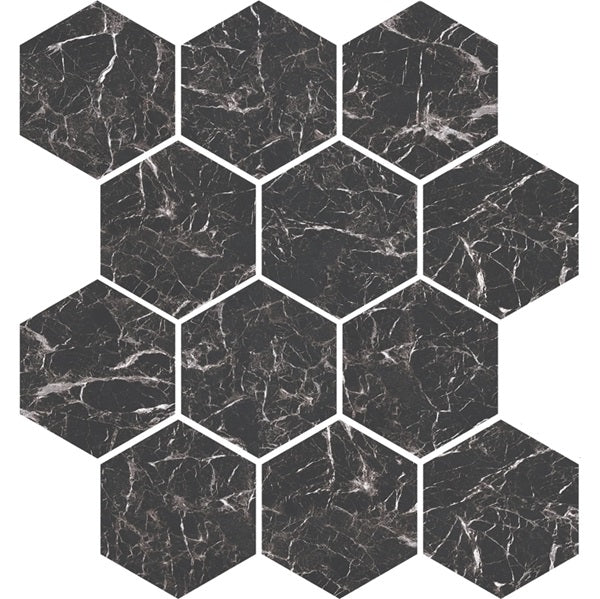 Marbles Marmo Nero Porcelain Mosaic - 3" Hexagon