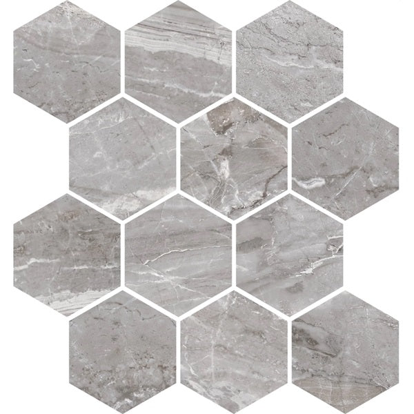 Marbles Oniciata Grey Porcelain Mosaic - 3" Hexagon