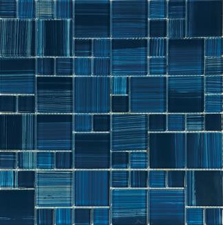 Full Sheet Sample - Aquatica Bamboo Marine Block Random Glass Mosaic - 12" x 12" Glossy