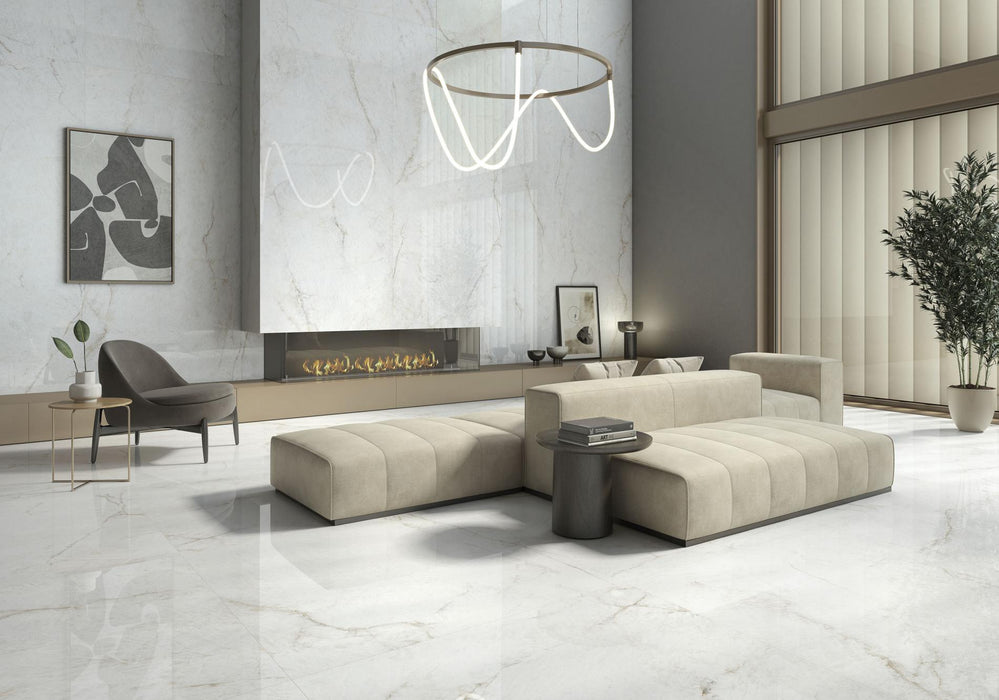 Marmoles Crystal White Polished Porcelain Tile - 24" x 48"