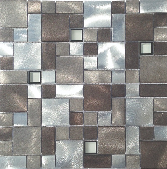 Full Sheet Sample - Metallica Linear #3 Block Random Block Glass Mosaic - 12" x 12" Brushed Aluminum