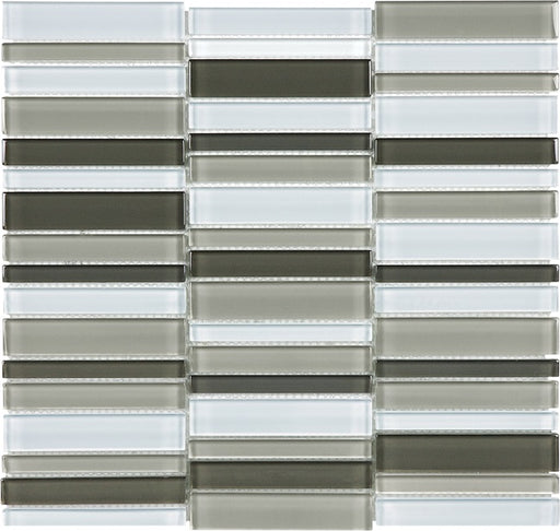 Full Sheet Sample - Aquatica Element Mineral Blend Stacked Glass Mosaic - 1" x 4" Glossy