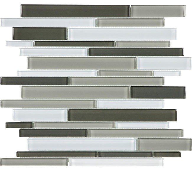 Full Sheet Sample - Aquatica Element Mineral Random Linear Glass Mosaic - 11.75" x 11.75" Glossy