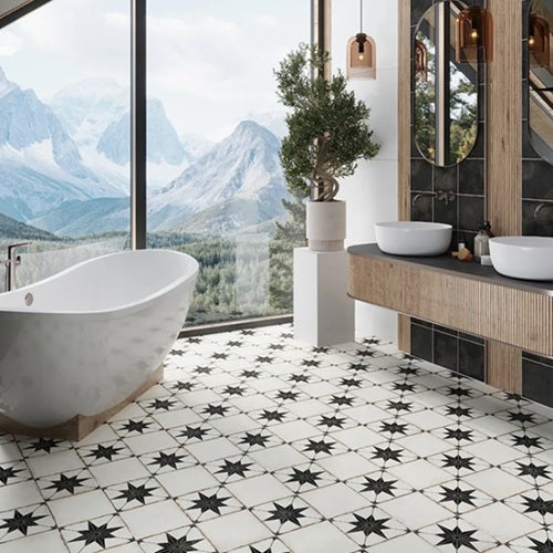 Celestial Porcelain Black Compass Tile Matte 3