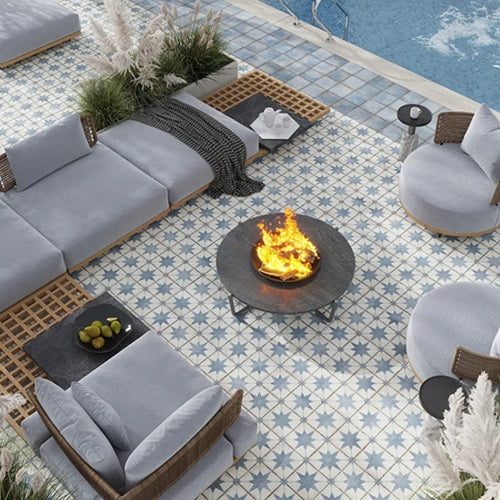 Celestial Porcelain Blue Compass Tile Matte 4