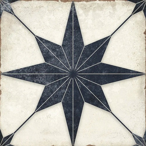 Celestial Porcelain Navy Compass Tile Matte 1