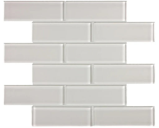 Full Sheet Sample - Aquatica Element Mist Staggered Glass Mosaic - 2" x 6" x 8 MM Glossy