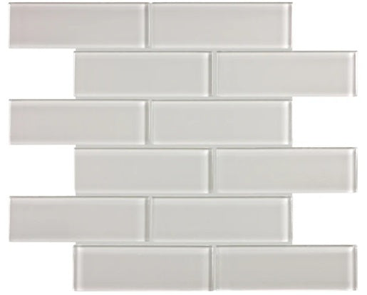 Full Sheet Sample - Aquatica Element Mist Staggered Glass Mosaic - 2" x 6" x 8 MM Glossy