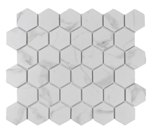 Full Sheet Sample - Gallery Marble Satin Hexagon Porcelain Mosaic - 2" x 2" Matte
