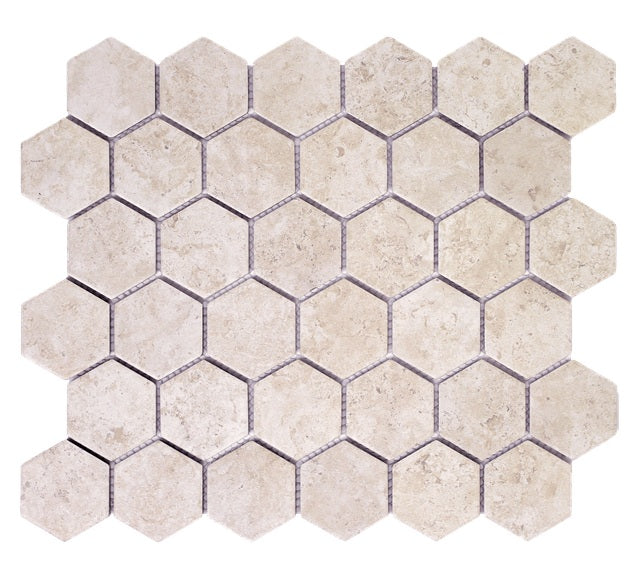 Full Sheet Sample - Gallery Tuscan Beige Hexagon Porcelain Mosaic - 2" x 2" Matte