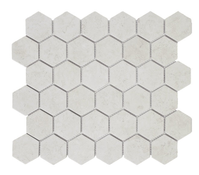 Full Sheet Sample - Gallery Tuscan Bianco Hexagon Porcelain Mosaic - 2" x 2" Matte