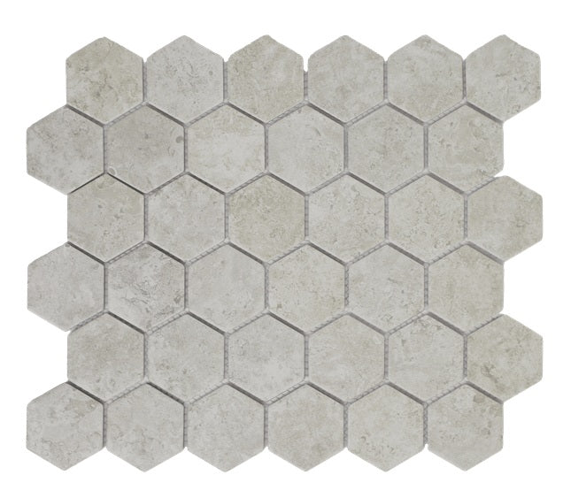 Full Sheet Sample - Gallery Tuscan Grigio Hexagon Porcelain Mosaic - 2" x 2" Matte