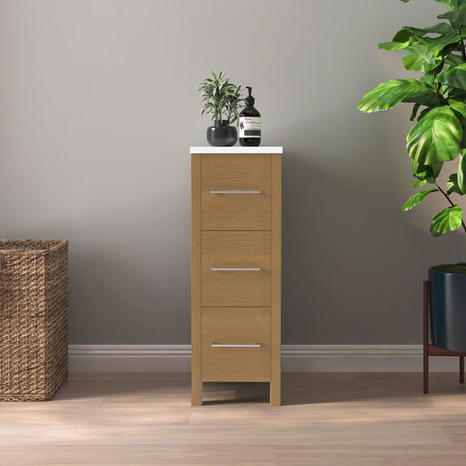 CVB Natural Oak Solid Wood Bathroom Cabinet - 12" x 31" 1
