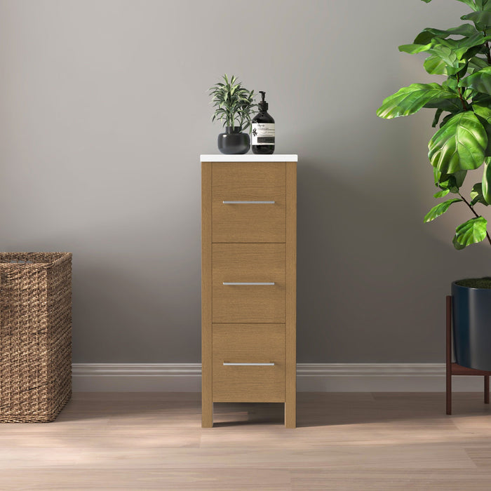 CVB Natural Oak Solid Wood Bathroom Cabinet - 12" x 31" 1