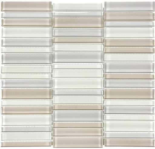Full Sheet Sample - Aquatica Element Natural Blend Stacked Glass Mosaic - 1" x 4" Glossy