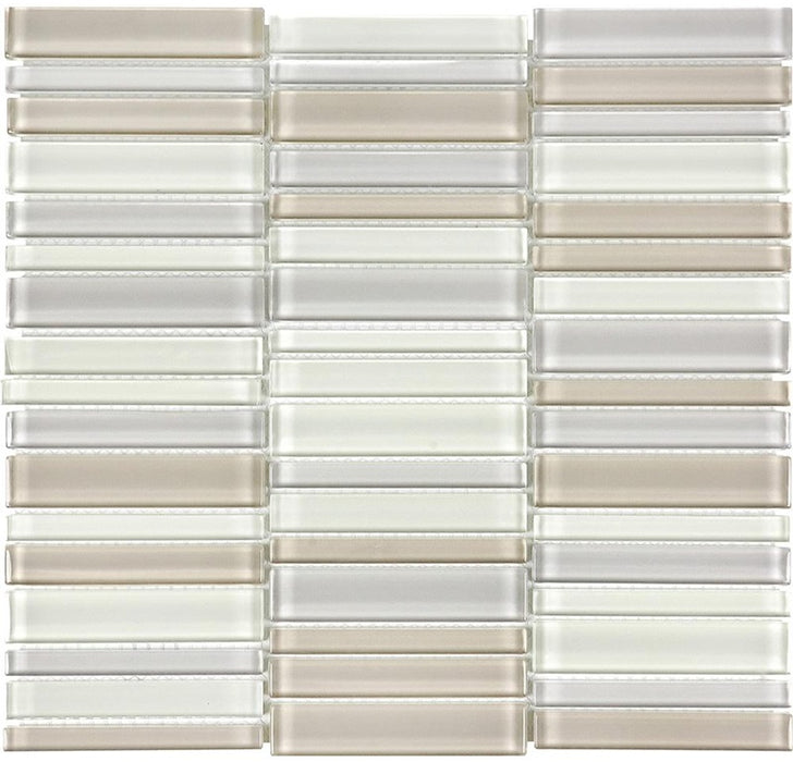 Full Sheet Sample - Aquatica Element Natural Blend Stacked Glass Mosaic - 1" x 4" Glossy
