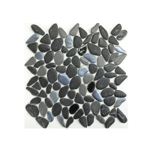 Full Sheet Sample - Artesano Reciclado Nero Shimmer Pebble Marble Mosaic - 10.6" x 10.6" x 3/8" Glossy