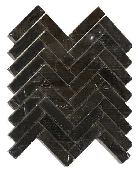 Nero Marquina Marble Mosaic - 1" x 4" Herringbone