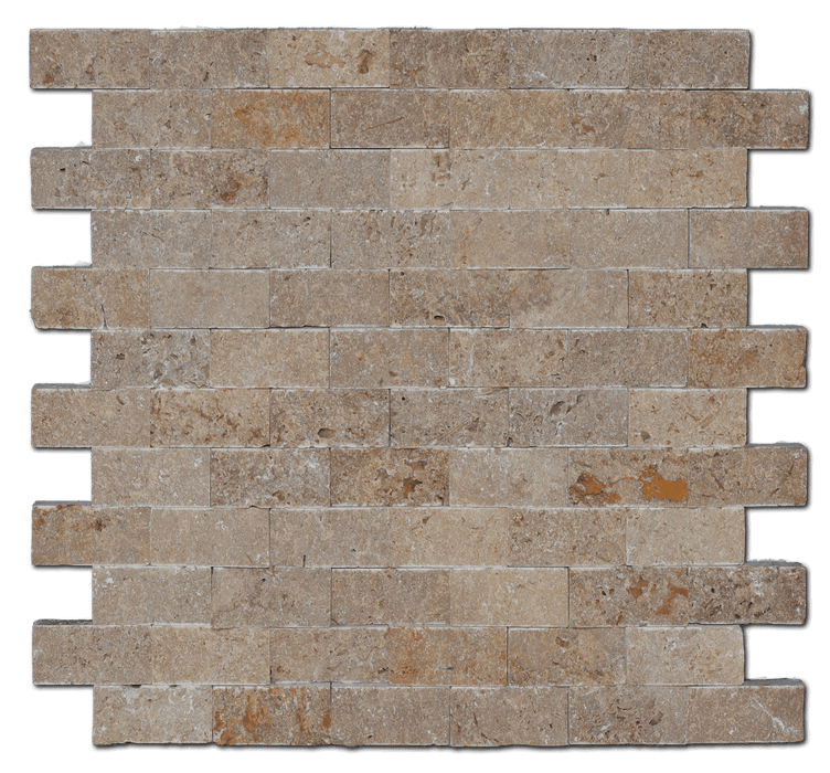 Noce Honed Travertine Mosaic - 1" x 2" Brick x 3/8"
