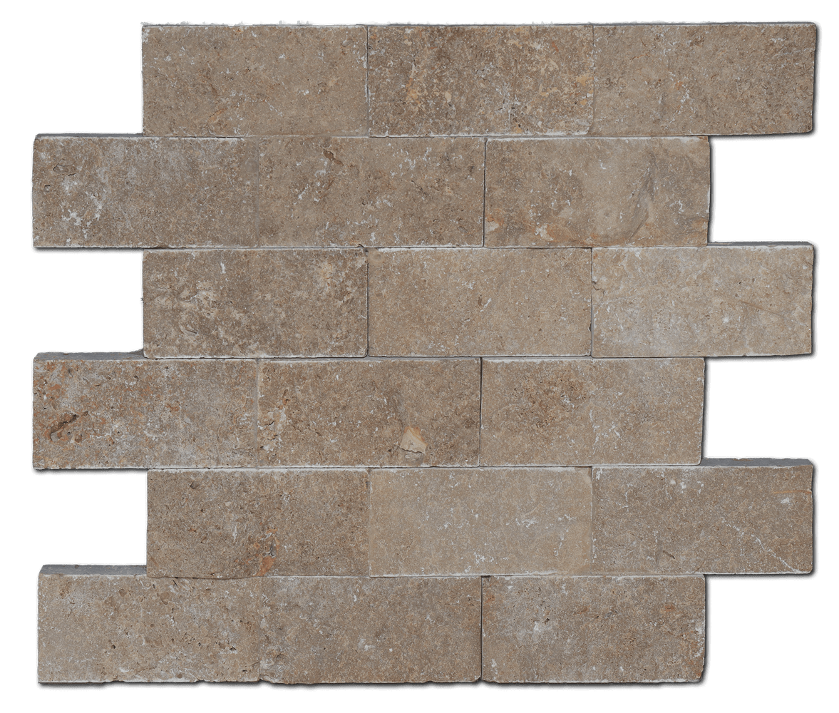 Noce Honed Travertine Mosaic - 2" x 4" Brick x 3/8"