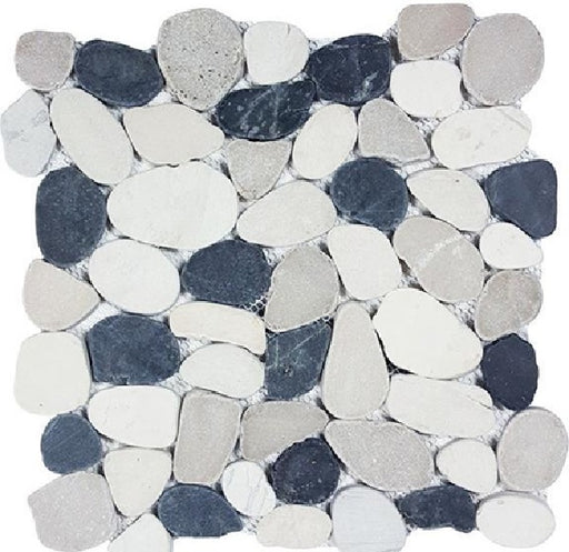 Full Sheet Sample - Aquatica Ocean Stone Sliced Black / White / Tan Pebble Natural Stone Mosaic - 11" x 11" x 10 MM Matte