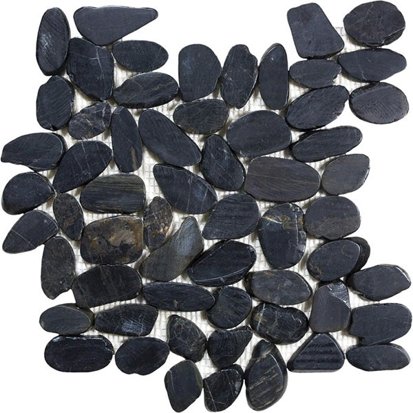 Full Sheet Sample - Aquatica Ocean Stone Sliced Black Pebble Natural Stone Mosaic - 11.75" x 11.75" x 10 MM Matte