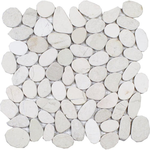Full Sheet Sample - Aquatica Ocean Stone Sliced Cream Pebble Natural Stone Mosaic - 11" x 11" x 10 MM Matte