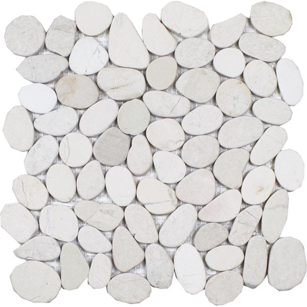 Full Sheet Sample - Aquatica Ocean Stone Sliced Cream Pebble Natural Stone Mosaic - 11" x 11" x 10 MM Matte