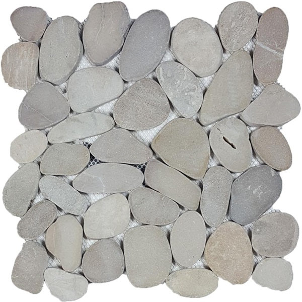 Full Sheet Sample - Aquatica Ocean Stone Sliced Tan Pebble Natural Stone Mosaic - 11" x 11" x 10 MM Matte