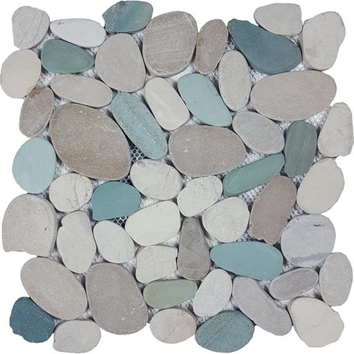 Full Sheet Sample - Aquatica Ocean Stone Sliced White / Green / Tan Pebble Natural Stone Mosaic - 11" x 11" x 10 MM Matte