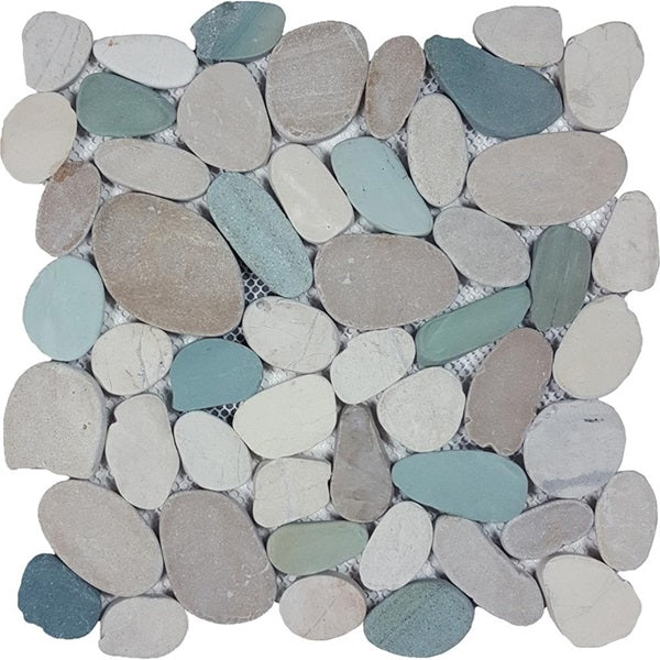 Full Sheet Sample - Aquatica Ocean Stone Sliced White / Green / Tan Pebble Natural Stone Mosaic - 11" x 11" x 10 MM Matte