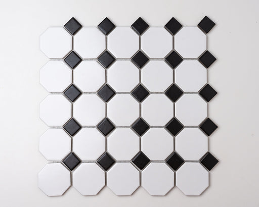 Octagon Porcelain Mosaic White & Black Tile Matte 1