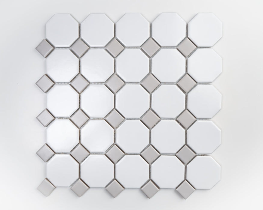 Octagon Porcelain Mosaic White & Grey Tile Matte 1