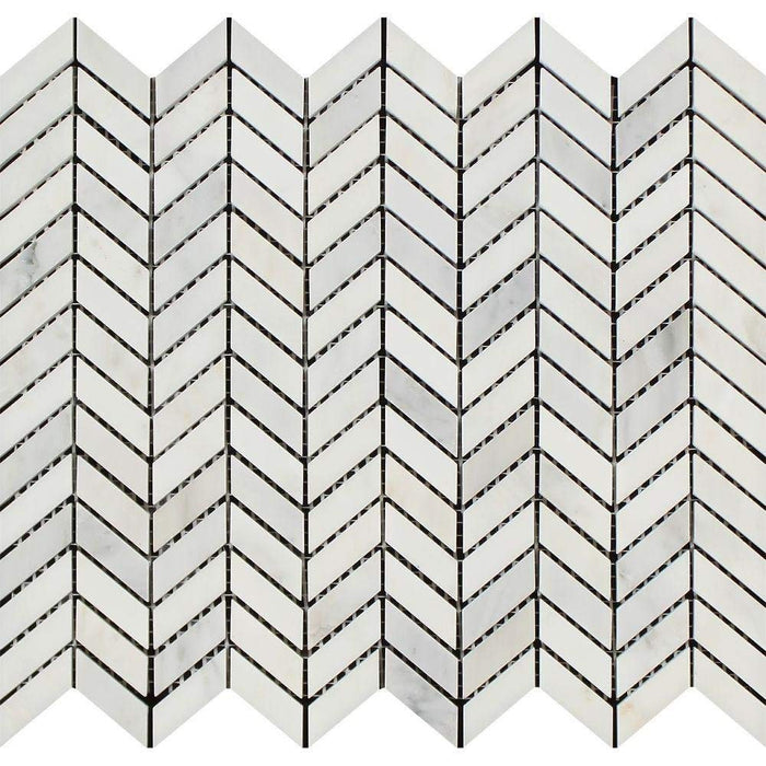 Full Sheet Sample - Oriental White Marble Mosaic - Mini Chevron Polished