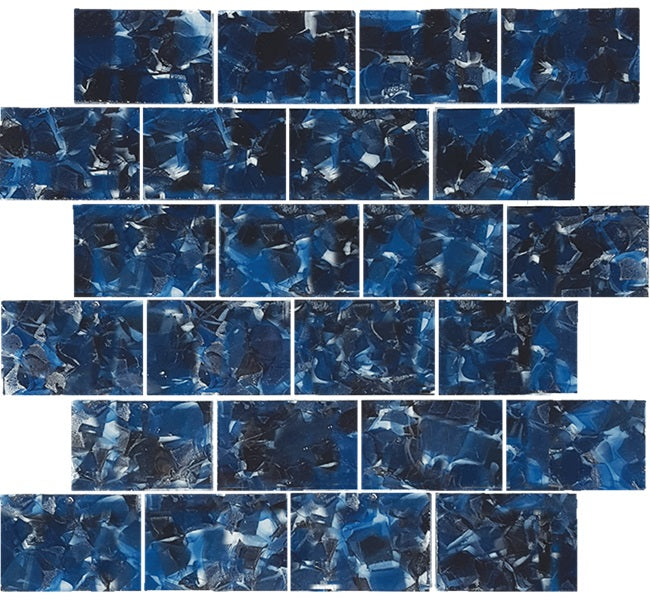 Full Sheet Sample - Aquatica Flower Oxford Staggered Glass Mosaic - 2" x 3" x 8 MM Glossy