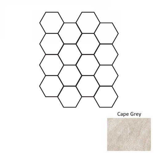 Full Sheet Sample - Oyster Cape Grey Hexagon Porcelain Mosaic - 3" x 3" x 9.5 MM Matte