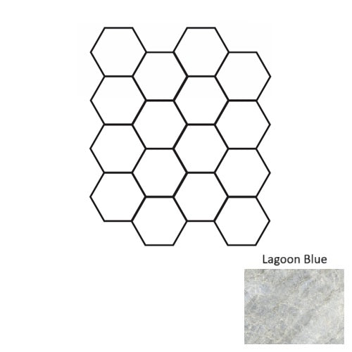 Full Sheet Sample - Oyster Lagoon Blue Hexagon Porcelain Mosaic - 3" x 3" x 9.5 MM Matte
