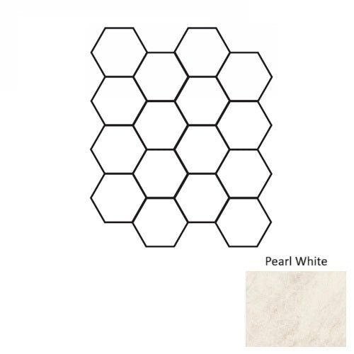 Full Sheet Sample - Oyster Pearl White Hexagon Porcelain Mosaic - 3" x 3" x 9.5 MM Matte