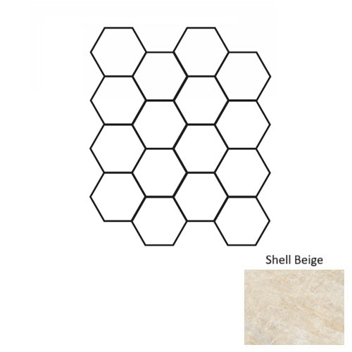 Full Sheet Sample - Oyster Shell Beige Hexagon Porcelain Mosaic - 3" x 3" x 9.5 MM Matte