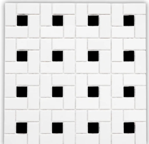 Pinwheel White & Black Porcelain Mosaic - 11.73" x 11.73"
