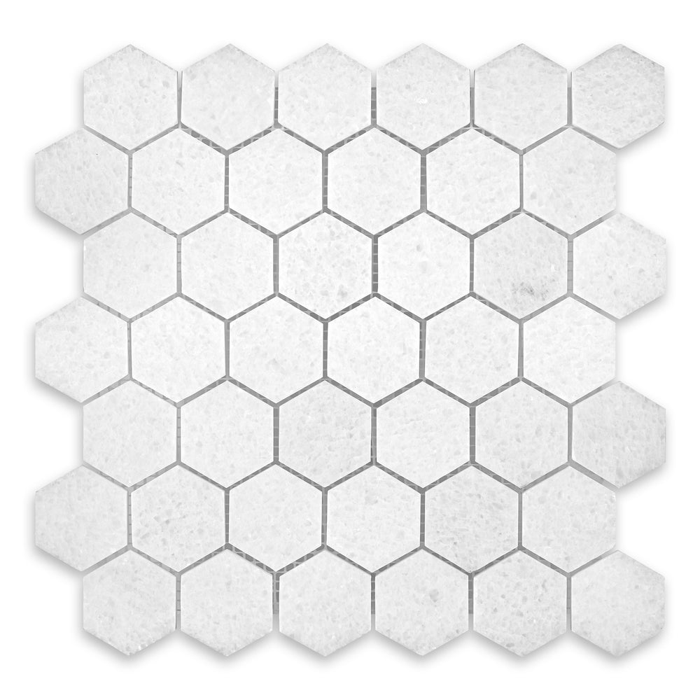 Polar White Marble Mosaic - 2" Hexagon