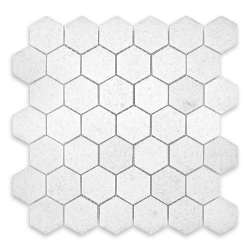 Polar White Marble Mosaic - 2" Hexagon