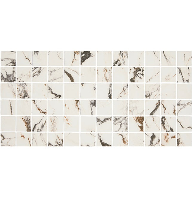 Panoramic Duet Calacatta Aries Straight Joint Ceramic Mosaic - 2" x 2"