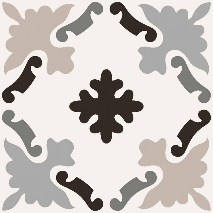 Full Tile Sample - Patchwork Black and White 03 (Old) Porcelain Tile - 8" x 8" Matte